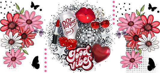 Pink Good Vibes Cherry Floral Cup Wrap for 16oz Libbey Glass Can KA-13387