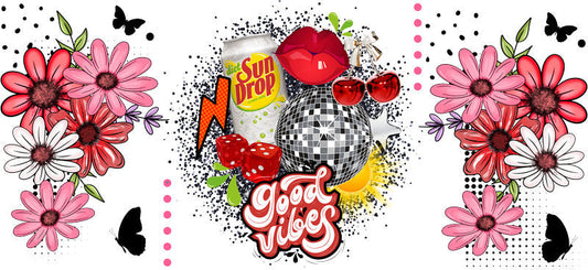 Summer Soda Good Vibes Floral Cup Wrap for 16oz Libbey Glass Can KA-13388