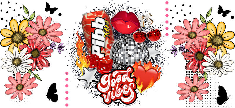 Retro Cherry Soda Floral Disco Ball Cup Wrap for 16oz Libbey Glass Can KA-13391