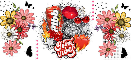 Retro Cherry Soda Floral Disco Ball Cup Wrap for 16oz Libbey Glass Can KA-13391
