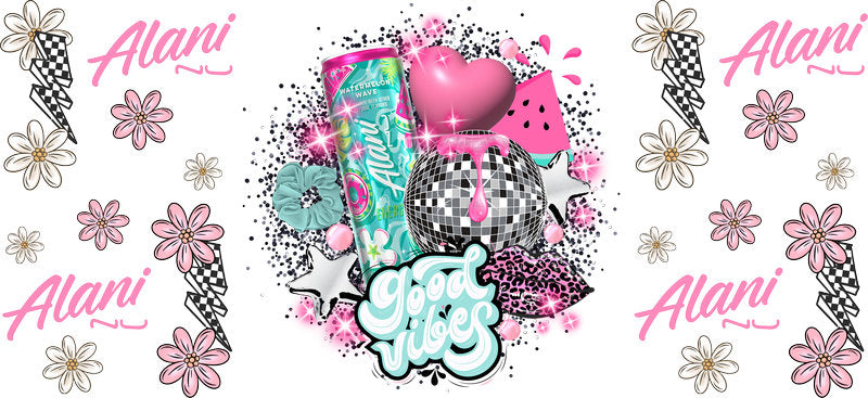 Pink Good Vibes Disco Ball Floral Cup Wrap for 16oz Libbey Glass Can KA-13394