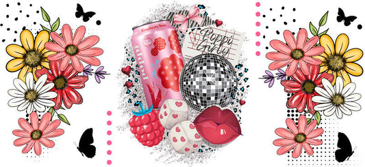 Pink Cherry Disco Ball Floral Cup Wrap for 16oz Libbey Glass Can KA-13395