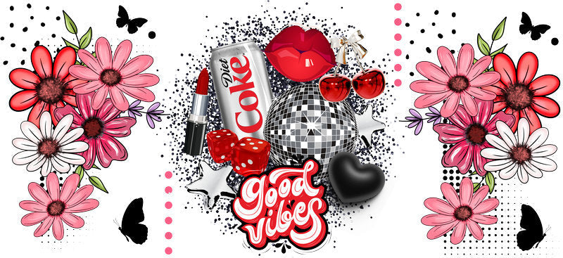 Black Red Good Vibes Cherry Cup Wrap for 16oz Libbey Glass Can KA-13398