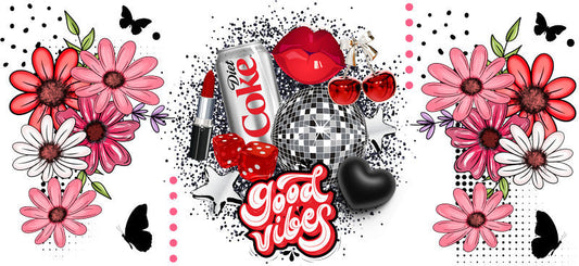 Black Red Good Vibes Cherry Cup Wrap for 16oz Libbey Glass Can KA-13398