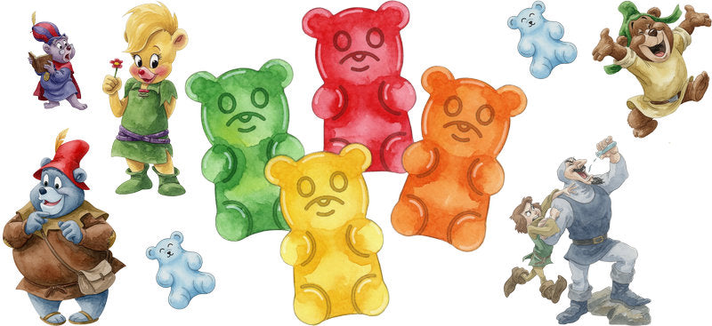 Colorful Gummy Bear Fantasy Friends UV DTF Cup Wrap for 16oz Libbey Glass KA-13744
