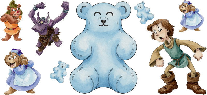 Cute Blue Gummy Bear Fantasy Friends UV DTF Cup Wrap for 16oz Libbey Glass KA-13749