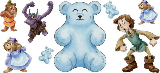 Cute Blue Gummy Bear Fantasy Friends UV DTF Cup Wrap for 16oz Libbey Glass KA-13749
