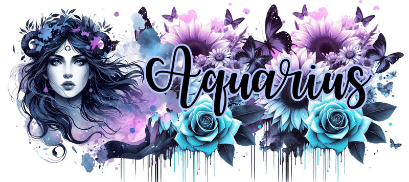 Aquarius zodiac astrology floral UV DTF cup wrap for 16oz Libbey KA-13803