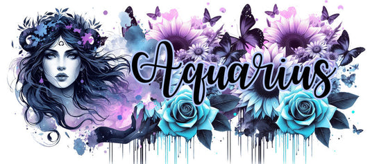 Aquarius zodiac astrology floral UV DTF cup wrap for 16oz Libbey KA-13803
