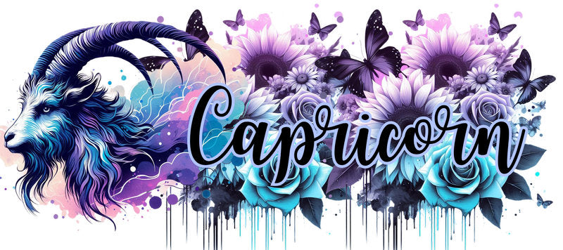 Capricorn zodiac astrology floral UV DTF cup wrap for 16oz Libbey KA-13806