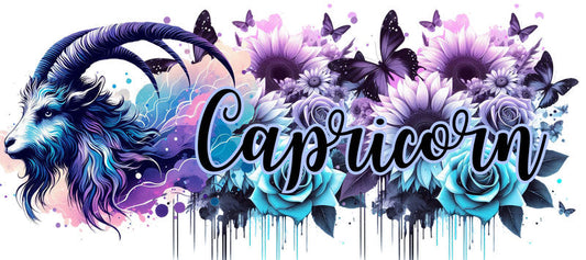 Capricorn zodiac astrology floral UV DTF cup wrap for 16oz Libbey KA-13806