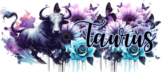 Taurus zodiac astrology floral UV DTF cup wrap design for 16oz Libbey KA-13812