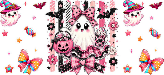Pink Halloween Ghost Cup Wrap Design