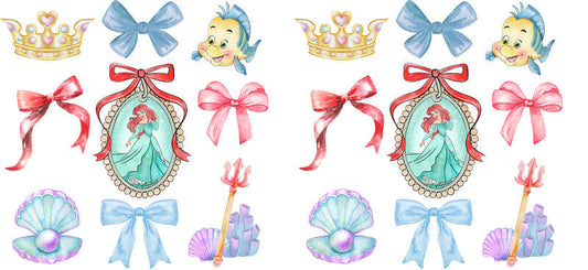 Princess Mermaid Bow UV DTF Cup Wrap for 16oz Libbey KA-14106