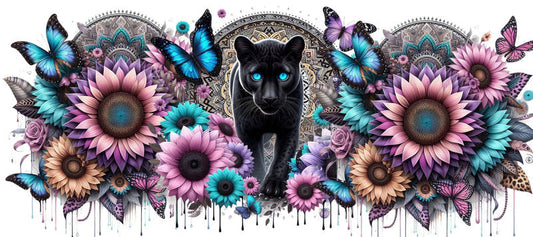 Black Panther Animal Floral Cup Decal for 16oz Libbey