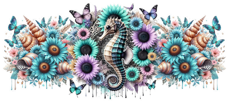 Seahorse Animal Ocean Floral UV DTF Cup Wrap for 16oz Libbey