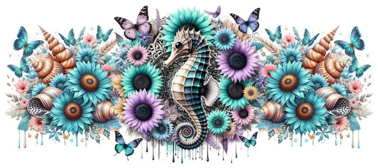 Seahorse Animal Ocean Floral UV DTF Cup Wrap for 16oz Libbey