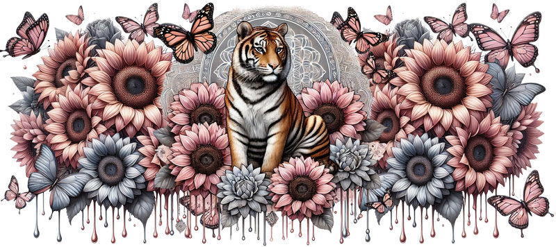 Tiger Animal Floral Cup Decal for 16oz Libbey