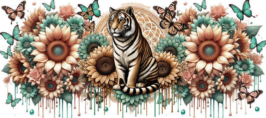 Tiger Sunflower Animal Tumbler Wrap for 16oz Libbey