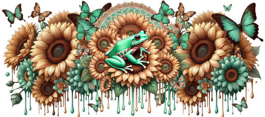 Frog Sunflower UV DTF Transfer for 16oz Libbey