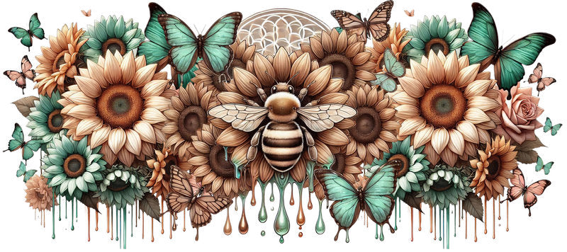 Bee Animal Floral Cup Wrap for 16oz Libbey
