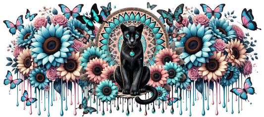 Black Cat Animal Floral Cup Decal for 16oz Libbey