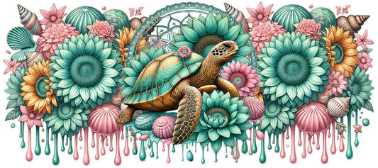 Turtle Animal Floral Tumbler Wrap for 16oz Libbey