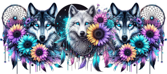 Wolf Animal Floral UV DTF Cup Wrap for 16oz Libbey