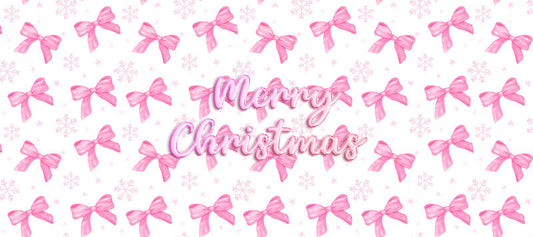 Pink bow snowflake Christmas UV DTF cup wrap design for 16oz Libbey KA-14230