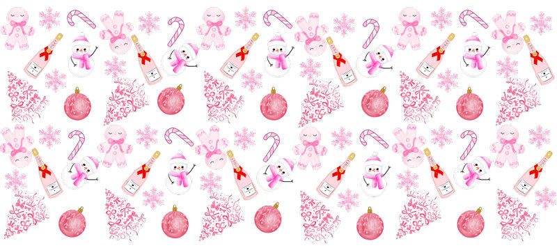 Pink bow snowflake holiday UV DTF cup wrap design for 16oz Libbey KA-14232