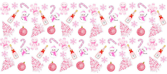 Pink bow snowflake holiday UV DTF cup wrap design for 16oz Libbey KA-14232
