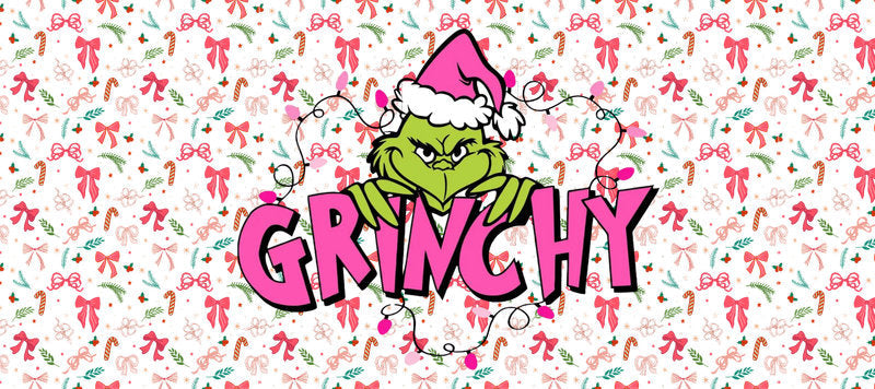 Grinch Christmas leopard UV DTF cup wrap design for 16oz Libbey KA-14241