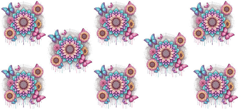 Butterfly sunflower mandala floral UV DTF cup wrap design for 16oz Libbey KA-14242