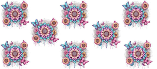 Butterfly sunflower mandala floral UV DTF cup wrap design for 16oz Libbey KA-14242