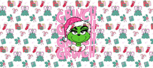 Grinch Christmas holiday UV DTF cup wrap design for 16oz Libbey KA-14243
