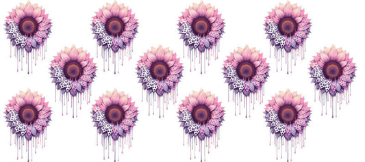 Pink sunflower leopard UV DTF cup wrap design for 16oz Libbey KA-14248