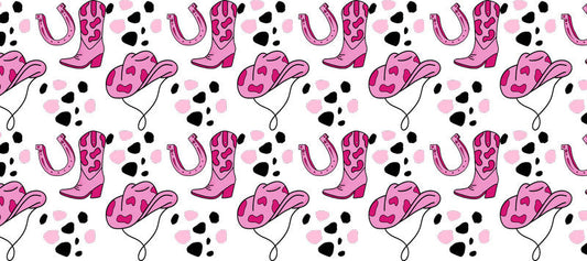 Pink cowboy boots and western hat country style pattern
