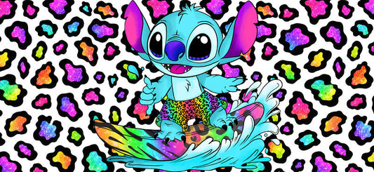 Rainbow Alien Surfing Leopard Print UV DTF Cup Wrap for 16oz Libbey Glass KA-14658
