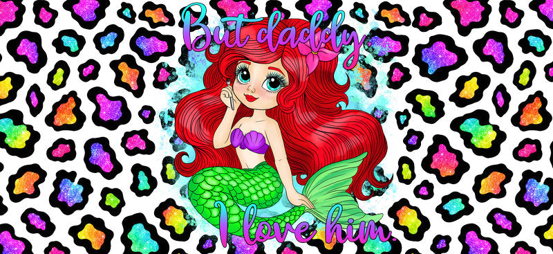 Red Hair Mermaid Rainbow Leopard Print UV DTF Cup Wrap for 16oz Libbey Glass KA-14659
