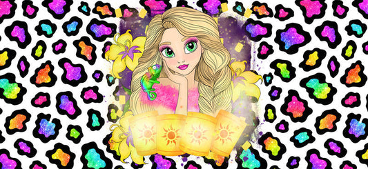 Blonde Princess Floral Rainbow Leopard Print UV DTF Cup Wrap for 16oz Libbey Glass KA-14661