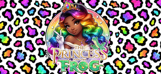 Rainbow Hair Frog Princess Leopard Print UV DTF Cup Wrap for 16oz Libbey Glass KA-14663