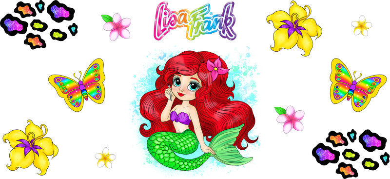Red Hair Mermaid Tropical Floral UV DTF Cup Wrap for 16oz Libbey Glass KA-14669