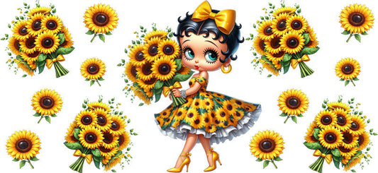 Sunflower Girl Floral UV DTF Cup Wrap for 16oz Libbey Glass KA-14826