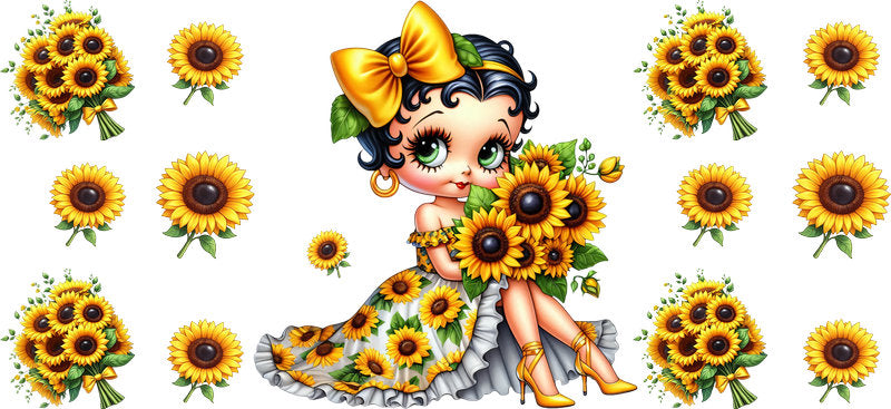 Sunflower Girl Floral UV DTF Cup Wrap for 16oz Libbey Glass KA-14828
