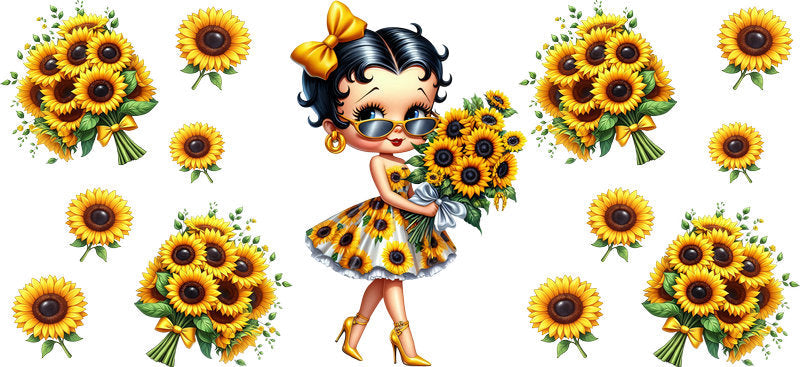 Sunflower Girl Floral UV DTF Cup Wrap for 16oz Libbey Glass KA-14829