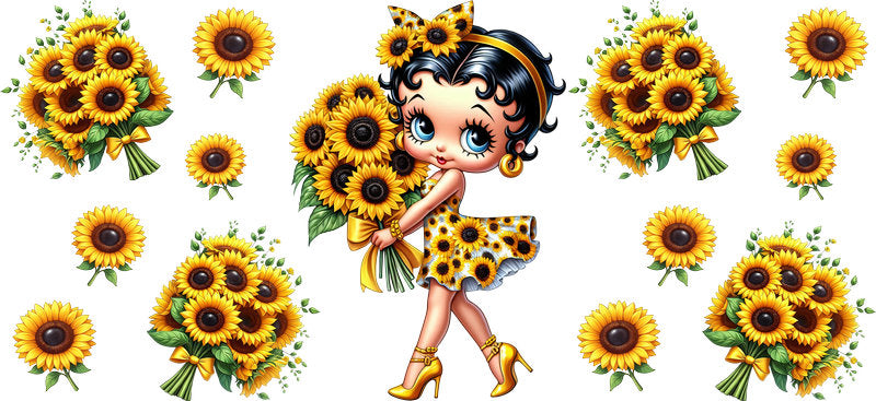 Sunflower Girl Floral UV DTF Cup Wrap for 16oz Libbey Glass KA-14830