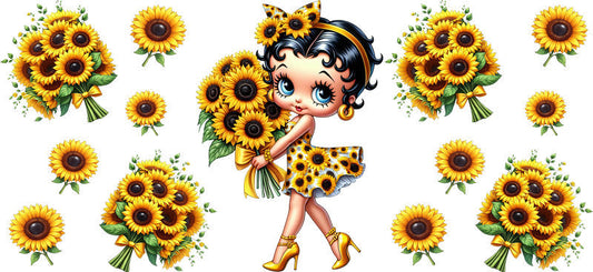 Sunflower Girl Floral UV DTF Cup Wrap for 16oz Libbey Glass KA-14830