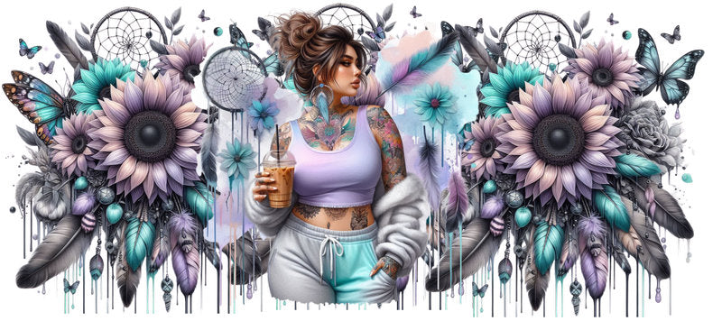 Tattoo Badass Girl UV DTF Cup Wrap for 16oz Libbey KA-14854
