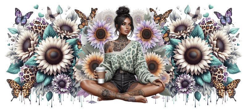 Tattoo Badass Girl UV DTF Cup Wrap for 16oz Libbey KA-14857