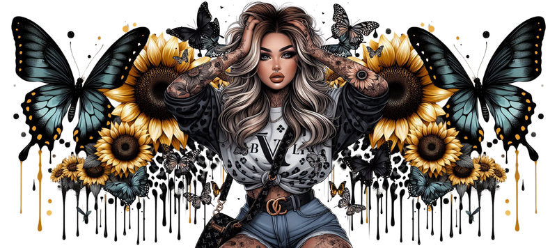 Tattoo Badass Girl UV DTF Cup Wrap for 16oz Libbey KA-14869